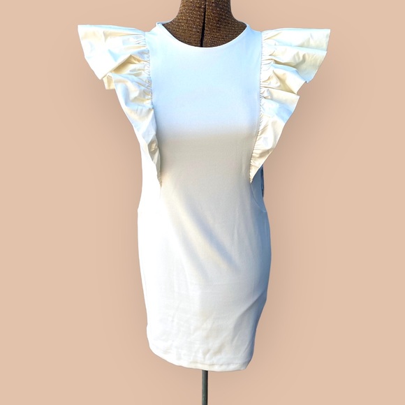 Express Dresses & Skirts - NWT Express Cream Dramatic Ruffle Sleeve Lined Sheath Dress, Bridal Show…